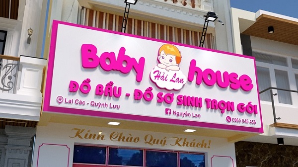 Mẫu bảng hiệu màu hồng ấn tượng, nổi bật của cửa hàng mẹ và bé