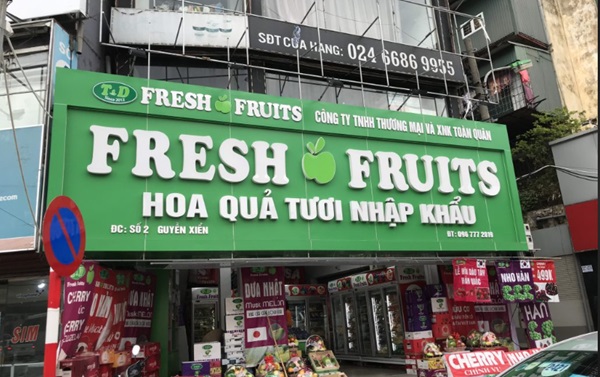 Mẫu logo bằng mica của cửa hàng hoa quả tươi nhập khẩu