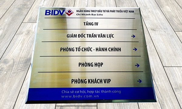 Mẫu biển hiệu các phòng ban bằng inox của ngân hàng BIDV