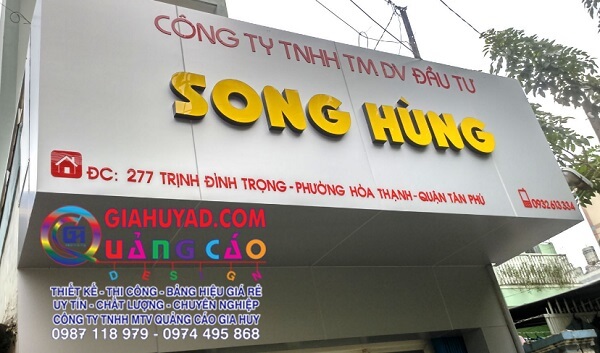 Bảng hiệu chữ mica nổi của Công ty TNHH TM DV Đầu tư Song Hùng