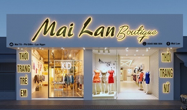 Bảng hiệu chữ nổi mica đèn LED của shop thời trang nữ Mai Lan Boutique