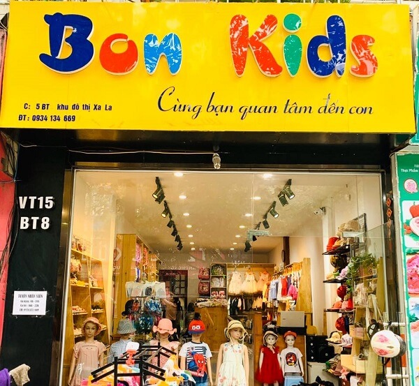 Biển shop quần áo cho trẻ em của Bon Kids